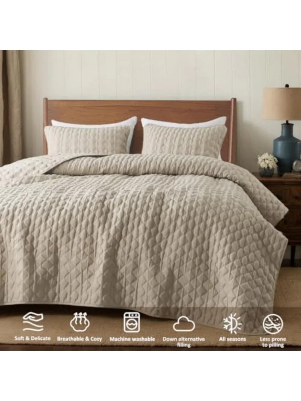 Oversized California King Quilt Set, 3-Piece Soft Bedspread & Pillow Shams